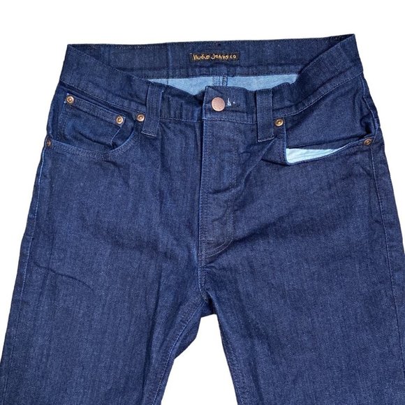 Nudie Jeans Tape Ted Organic Dry Grey Embo Blue Slim Denim Mens  30 (28x26) - Picture 3 of 11